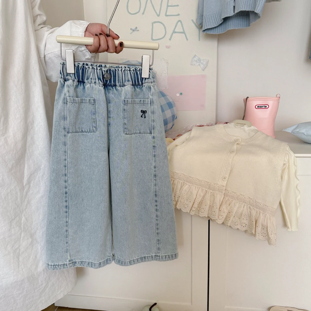 【橘子家】女童柔软牛仔裤儿童宽松直筒裤纳米固色长裤HS61106