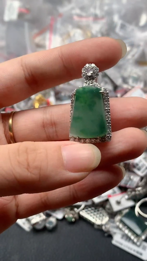 银S925镶嵌戒指翡翠天然A货缅甸翡翠