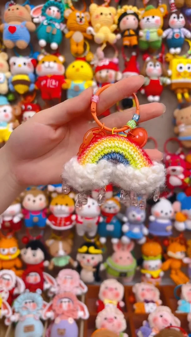 纯手工制作毛线钩织成品彩虹