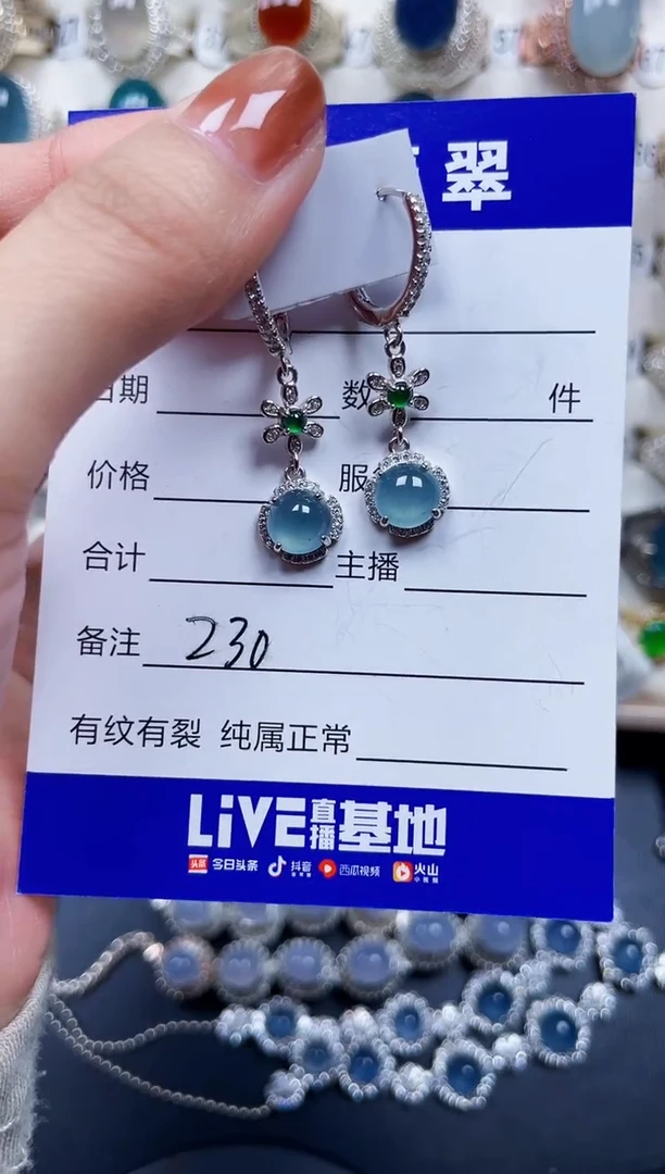 银S925镶嵌翡翠耳饰230