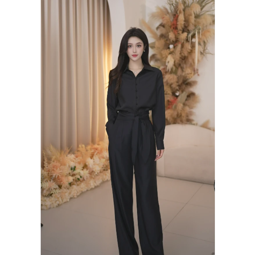 Basic House/百家好春季新款长袖宽时尚奢休闲套装B1335B5W762-黑