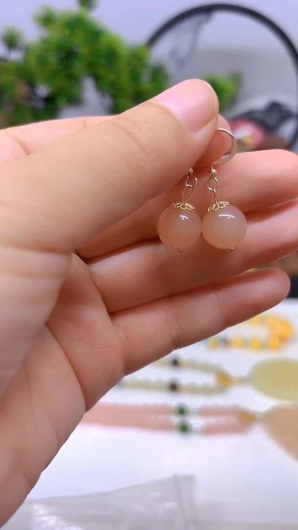 和田玉14K金镶嵌耳饰E672