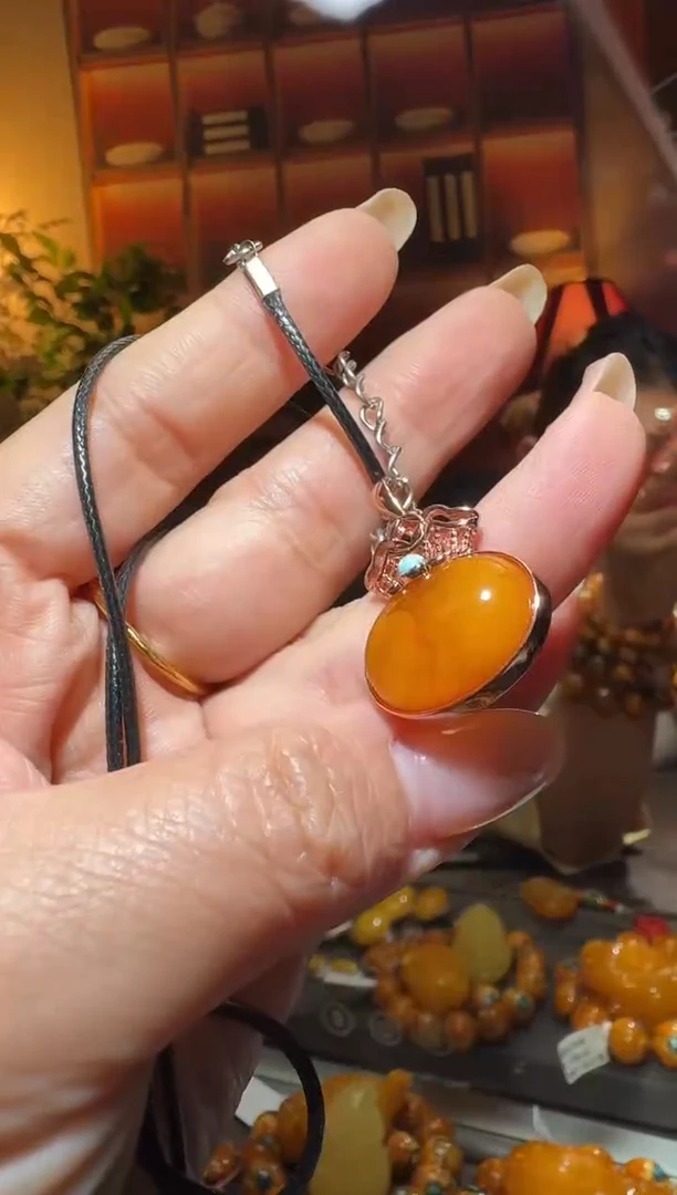 蜜蜡颈饰银S925镶嵌5674天然蜜蜡珠宝奇石全都保真