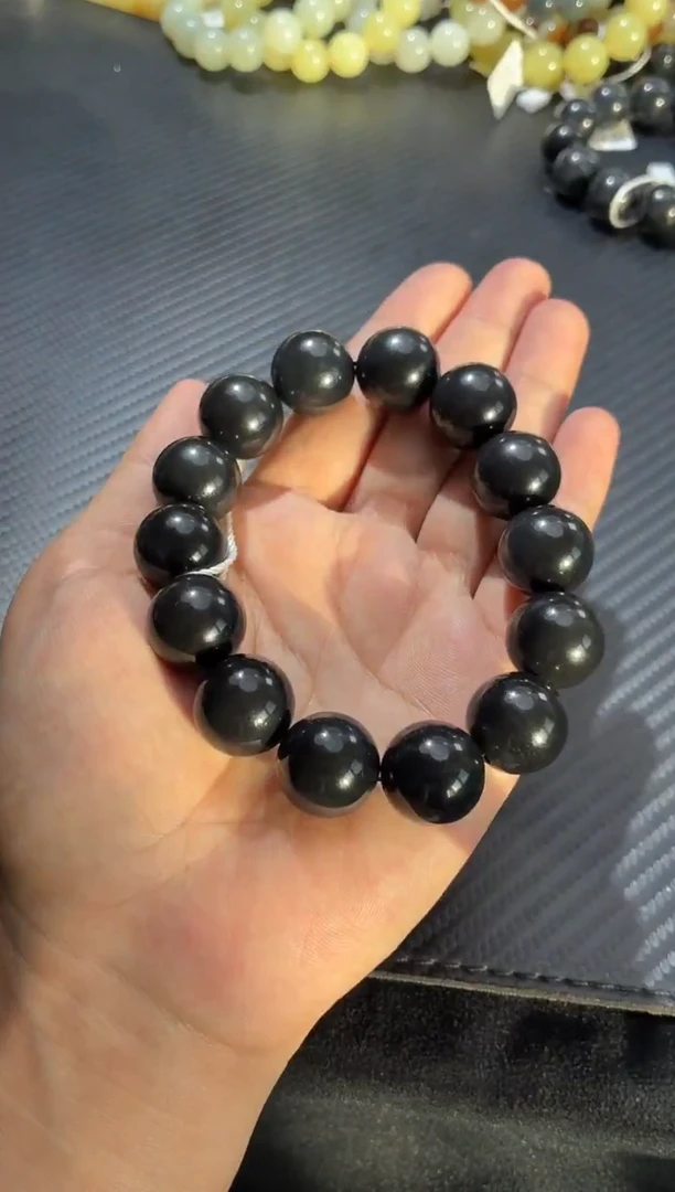 未镶嵌手链和田玉（墨玉）若羌毛毛矿聚墨手串卡16微色差 14颗