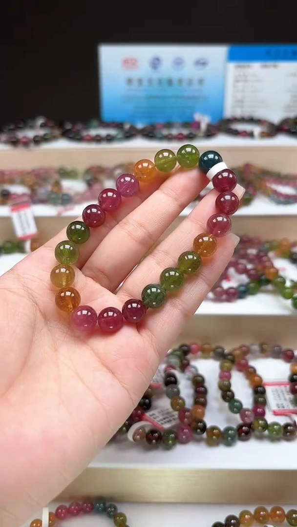 【闪购商品】碧玺手串未镶嵌9.3mm艳丽彩虹色玻璃体单圈手串