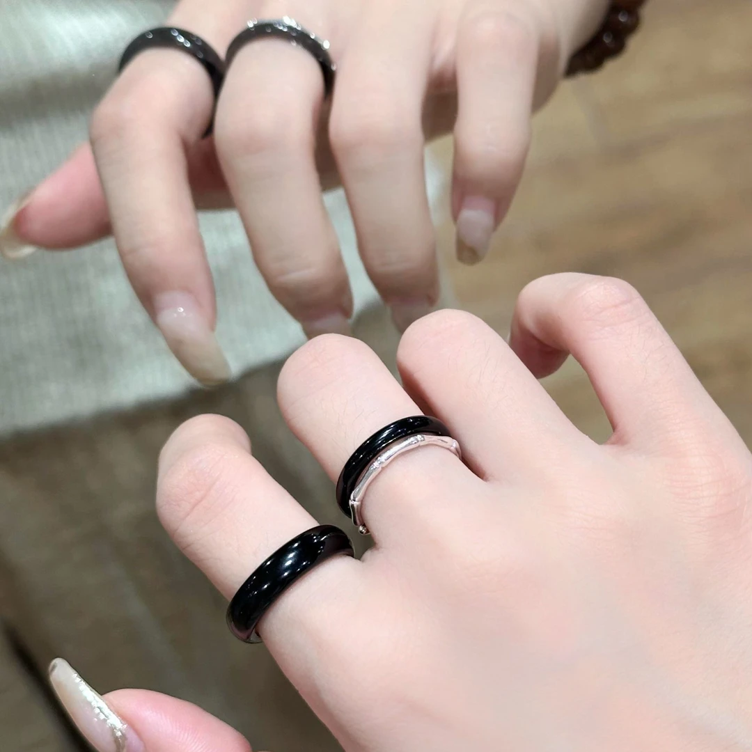 天然乌鸡黑色玛瑙戒指黑色玉髓指环正品宝石戒指男款气质珠宝送礼