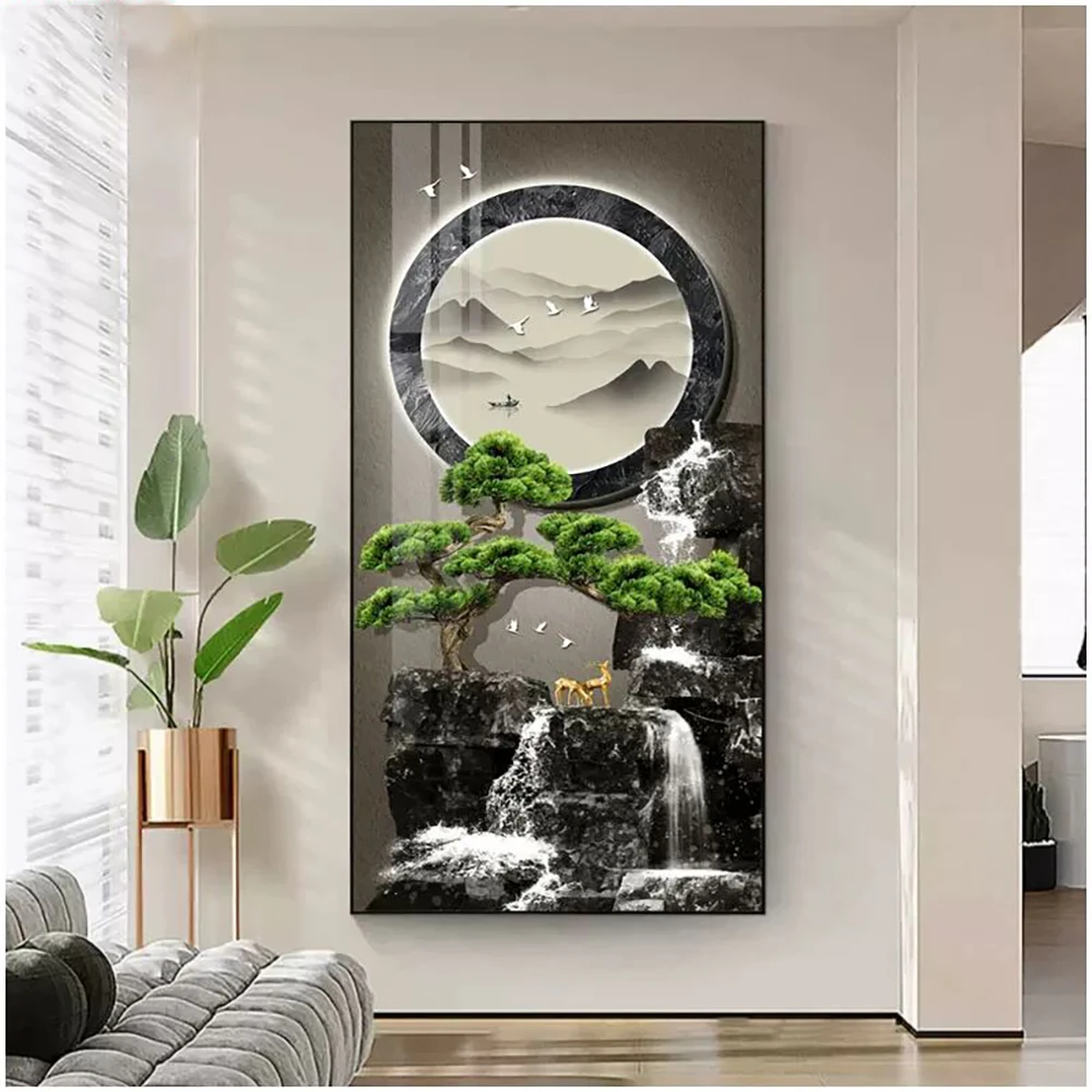 X02高山流水晶瓷镶钻装饰画走廊挂画入户挂画玄关挂画简约装饰画