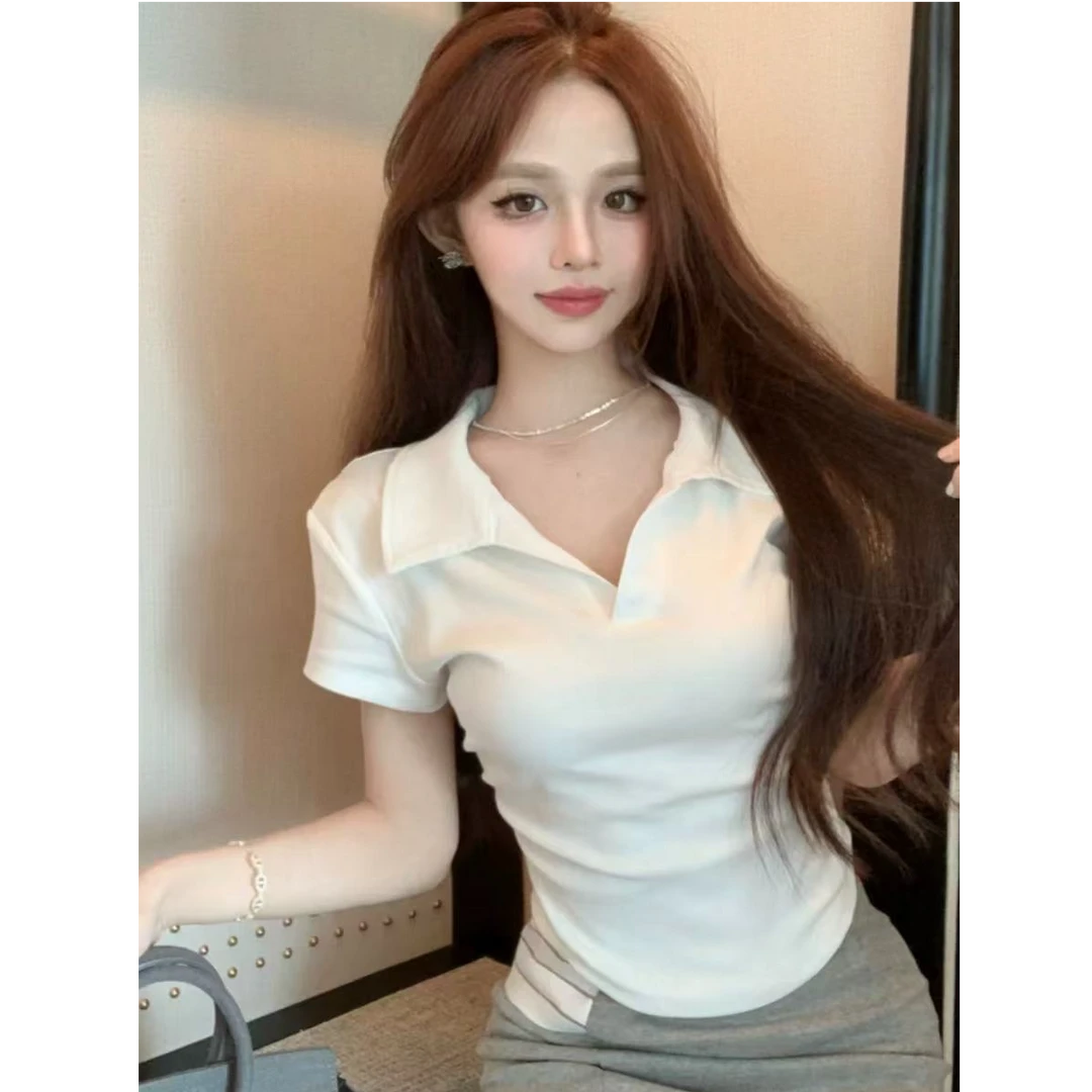 美式POLO领短袖收腰辣妹