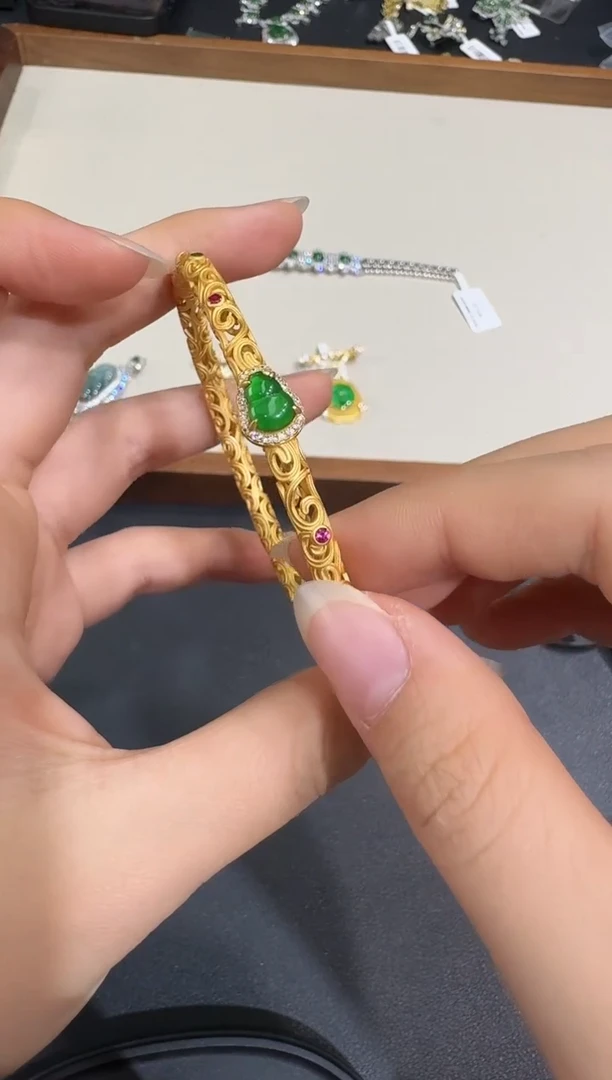 翡翠手镯银S925镶嵌X0623-1822-346