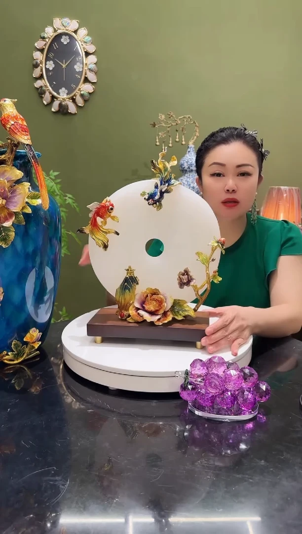 玉珐琅彩牡丹金鱼平安扣