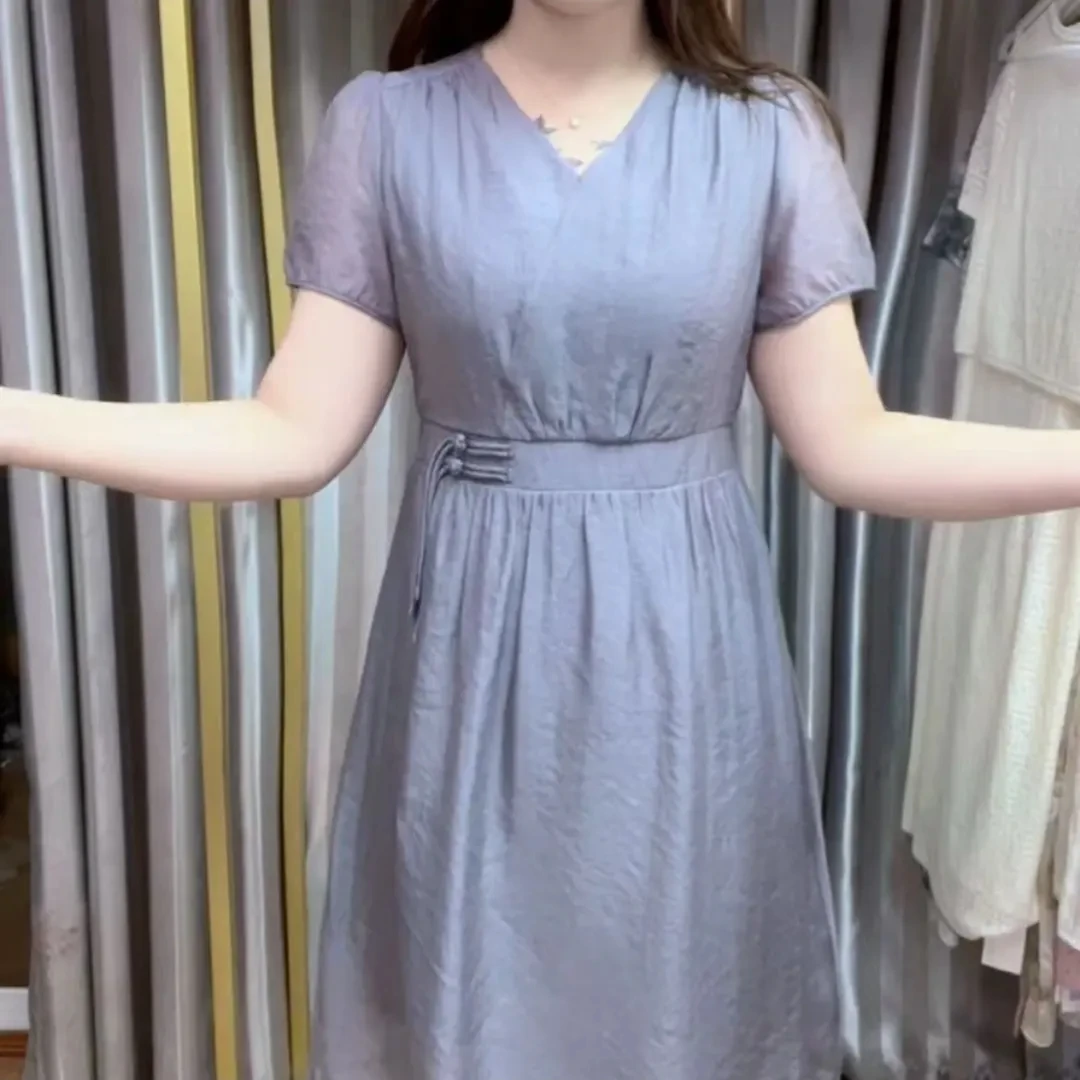 T1986夏季新款纯色修身显瘦气质减龄中长款收腰时尚B2