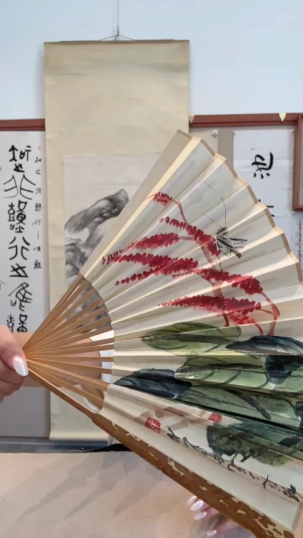 拓片j6方印花成扇一件双面（国画木版水印）不带盒