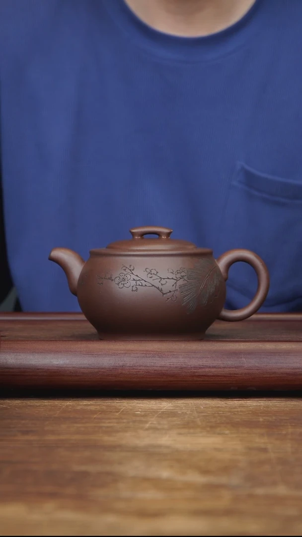 茶壶紫砂370ml 主播作品 刻绘鼓腹 紫泥
