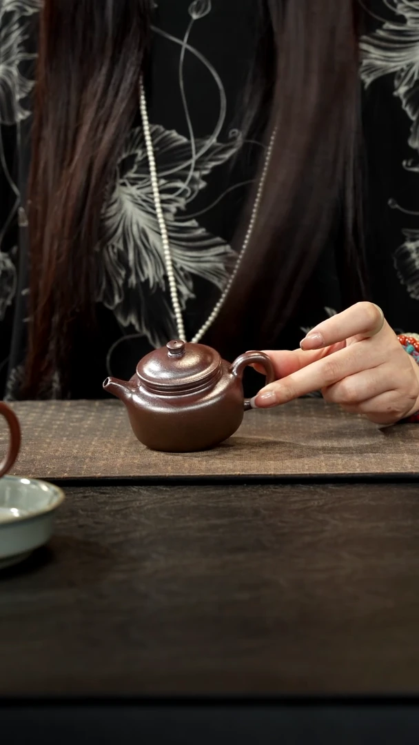 茶壶紫砂高****3桃花紫泥笠帽德钟120cc柴烧