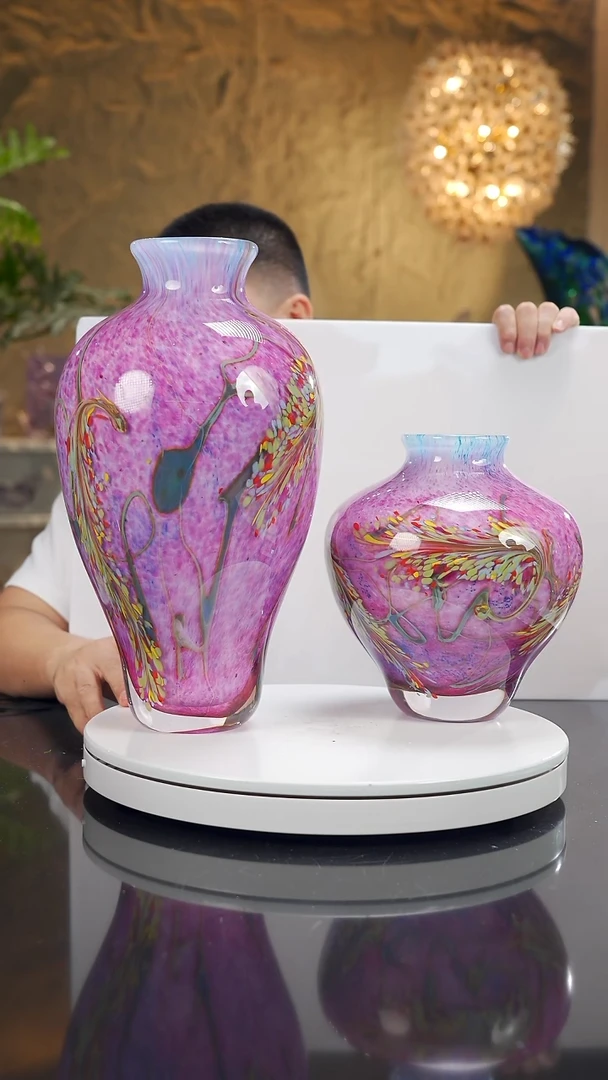 摆件设计款粉彩莫奈花瓶一对