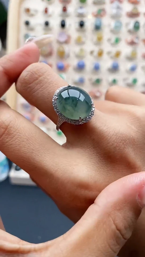 【闪购商品】翡翠戒指银S925镶嵌缅甸天然A货翡翠333  3+3