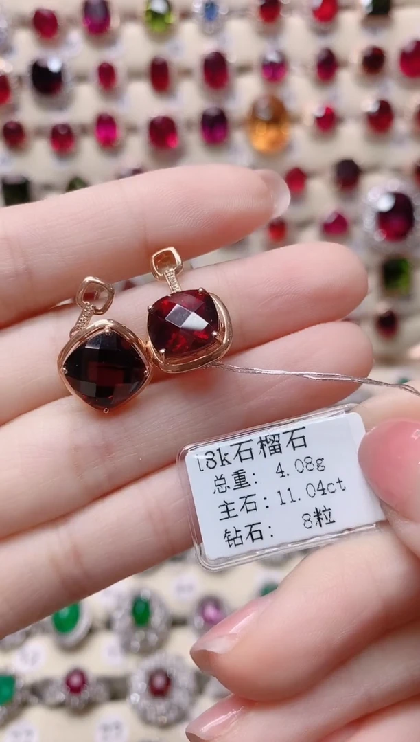 【闪购商品】石榴石18K金耳饰18K金镶嵌1