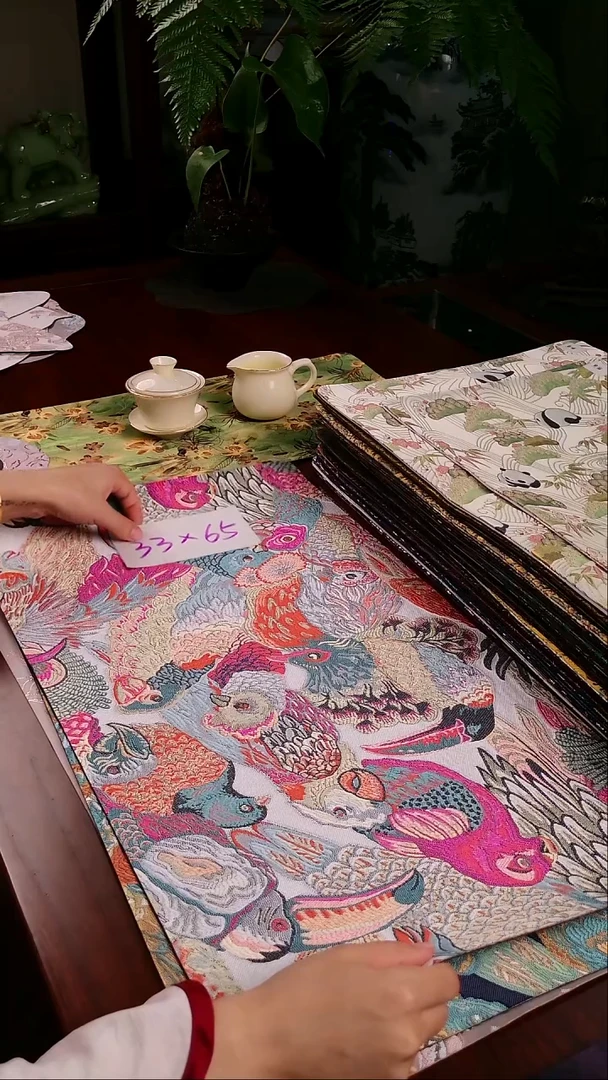 【鹦鹉粉单面】中国风干泡织锦茶席33*65