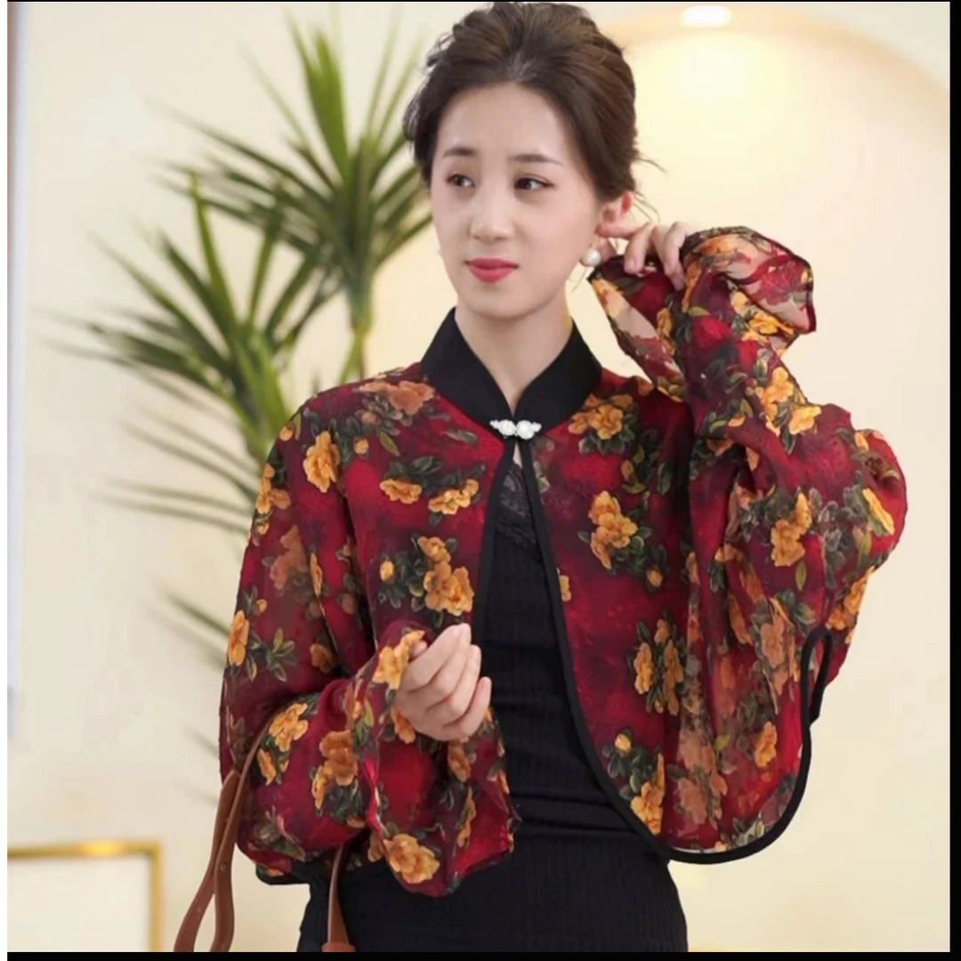 P019 黄牡丹 剪花防晒披肩斗篷夏季时尚百搭