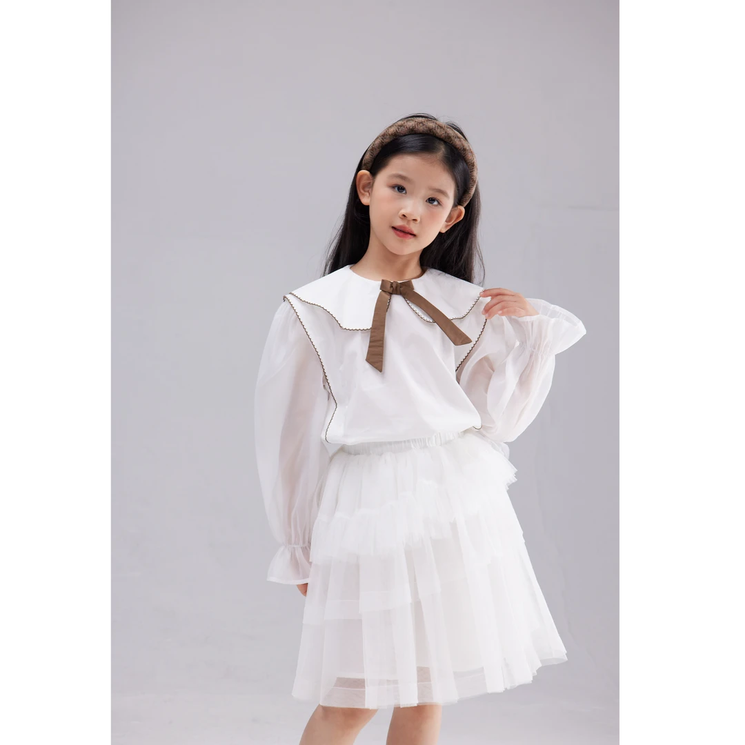 森虎儿2025春季长袖娃娃领女童时尚衬衫5122002028