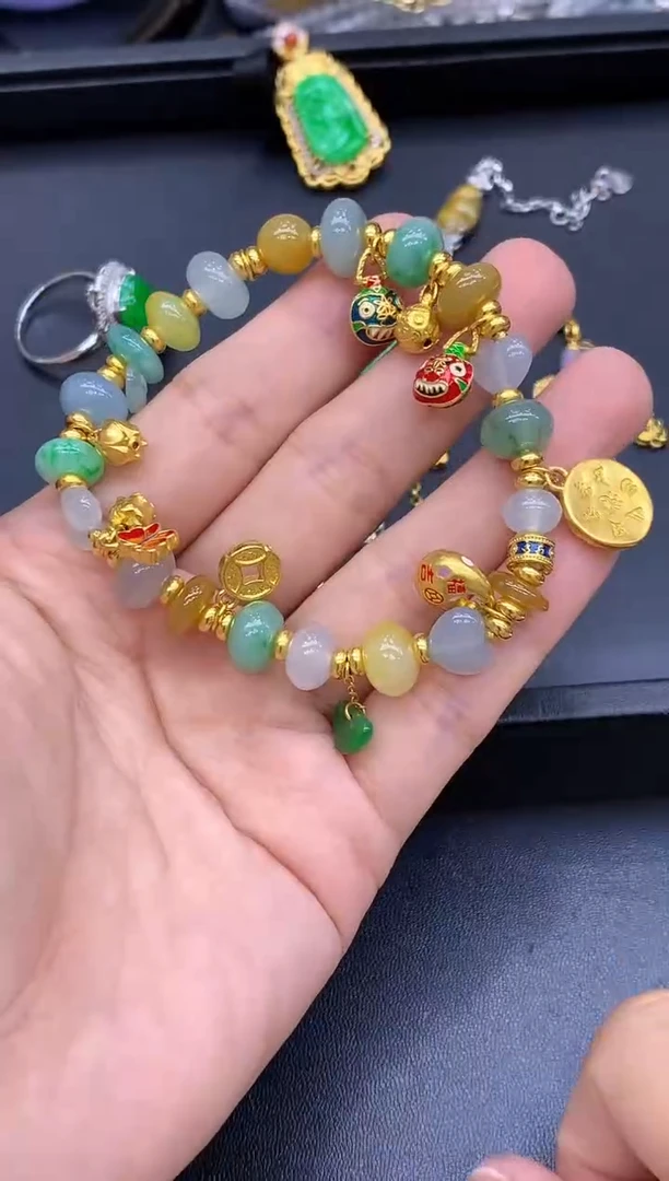 足金镶嵌手链翡翠611-中国好珍宝