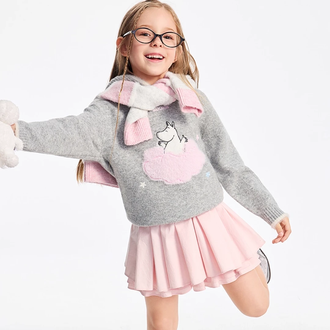 【银泰百货XH】Mini Peace女童连帽毛衣秋冬童趣卡通图案F2EBF4163