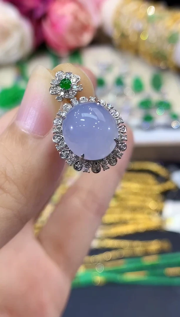 吊坠(不含链)18K金镶嵌翡翠B85 紫货有色差