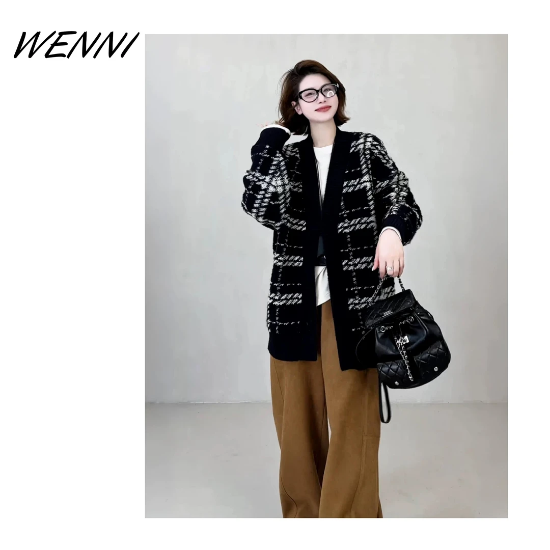 WENNI 【欧洲站毛巾绣毛衣】秋冬女款慵懒风提花厚款毛衣针织开衫