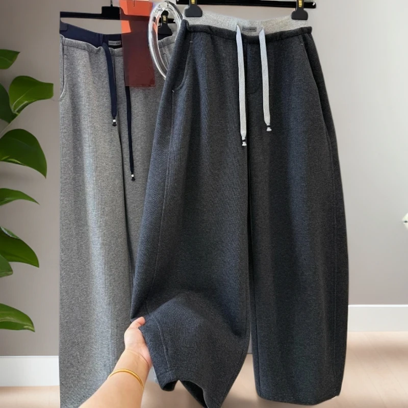 黑色卫裤女款爆款2025秋季新款梨形身材小个子高腰宽松阔腿运动裤