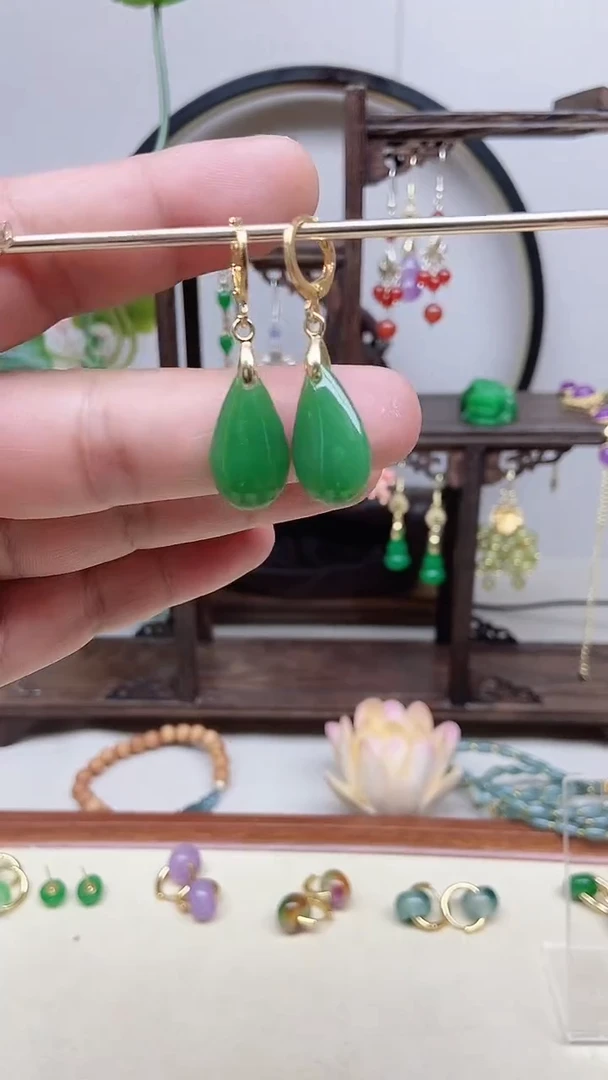 和田玉14K金镶嵌耳饰140号