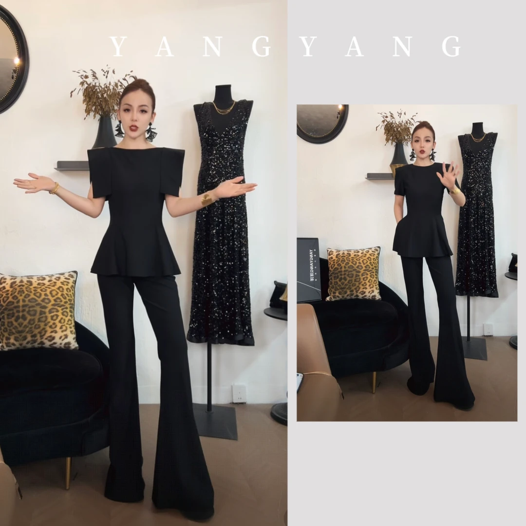 YANGYANG 夏季黑色冷感贵系纯欲慵懒风2025温婉大方衣服新款套装