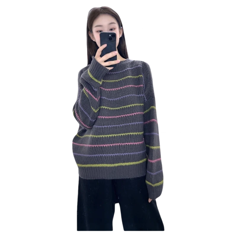 高奢软糯纯羊毛条纹休闲羊毛衫240106