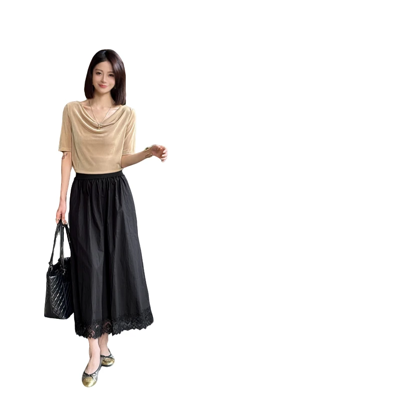 2025夏新款蕾丝显瘦高腰洋气时尚气质半身裙百褶裙885241Q120