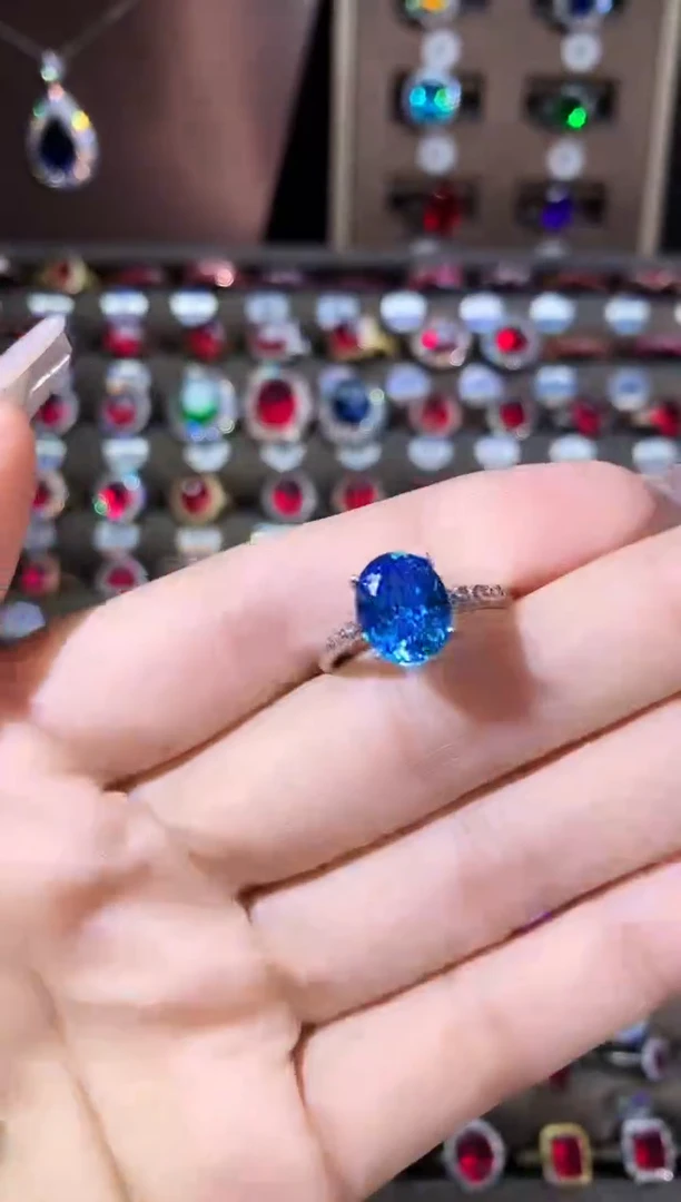 银S925镶嵌戒指海蓝宝石银色810