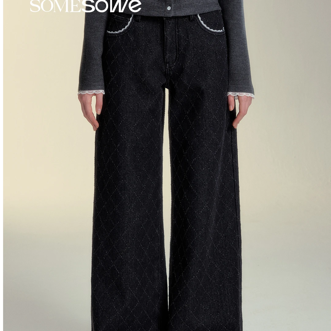 SOMESOWE菱格提花牛仔长裤