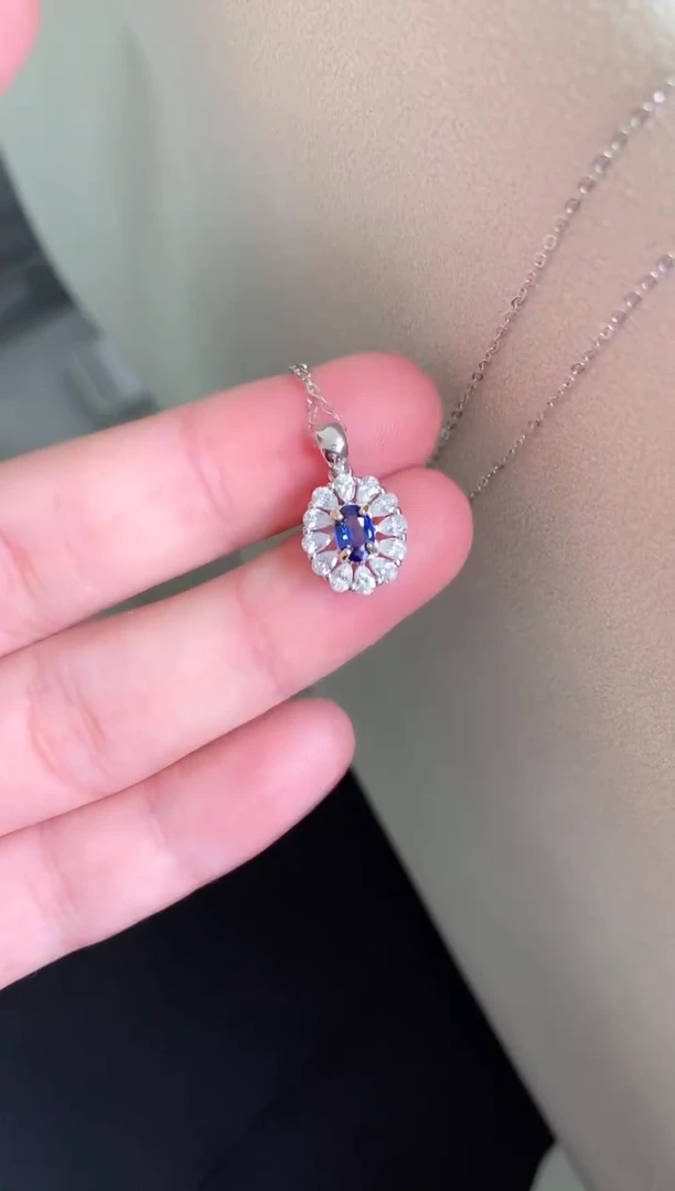 颈饰蓝宝石银S925镶嵌吊坠