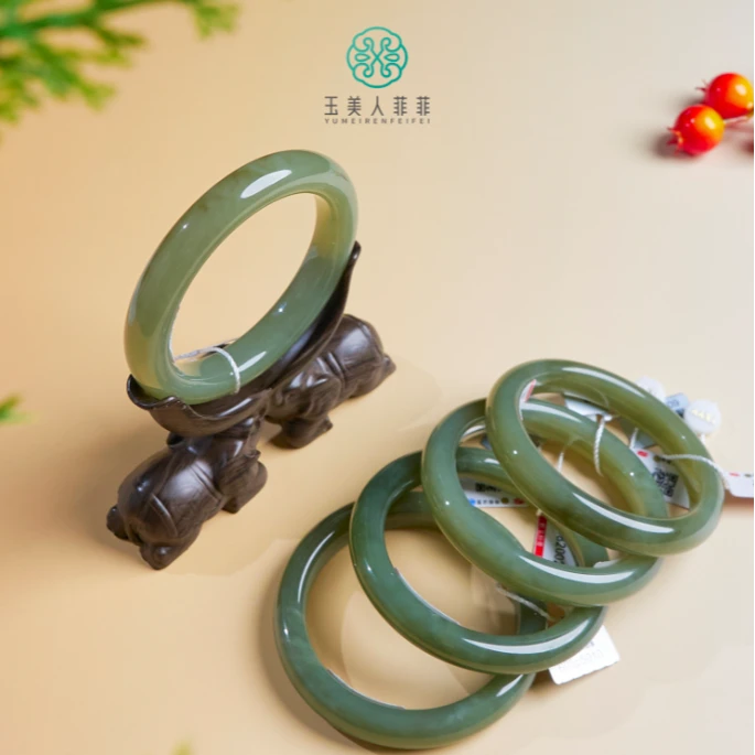 石惑珠宝/和田玉手镯-水青宽条/多样性发一