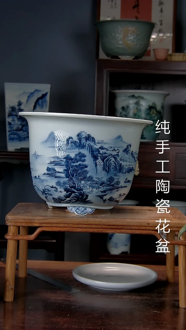 雨**琴景德镇手工陶瓷花盆瑕的