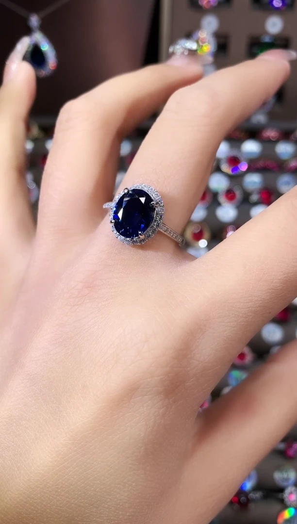 戒指蓝宝石银S925镶嵌810银