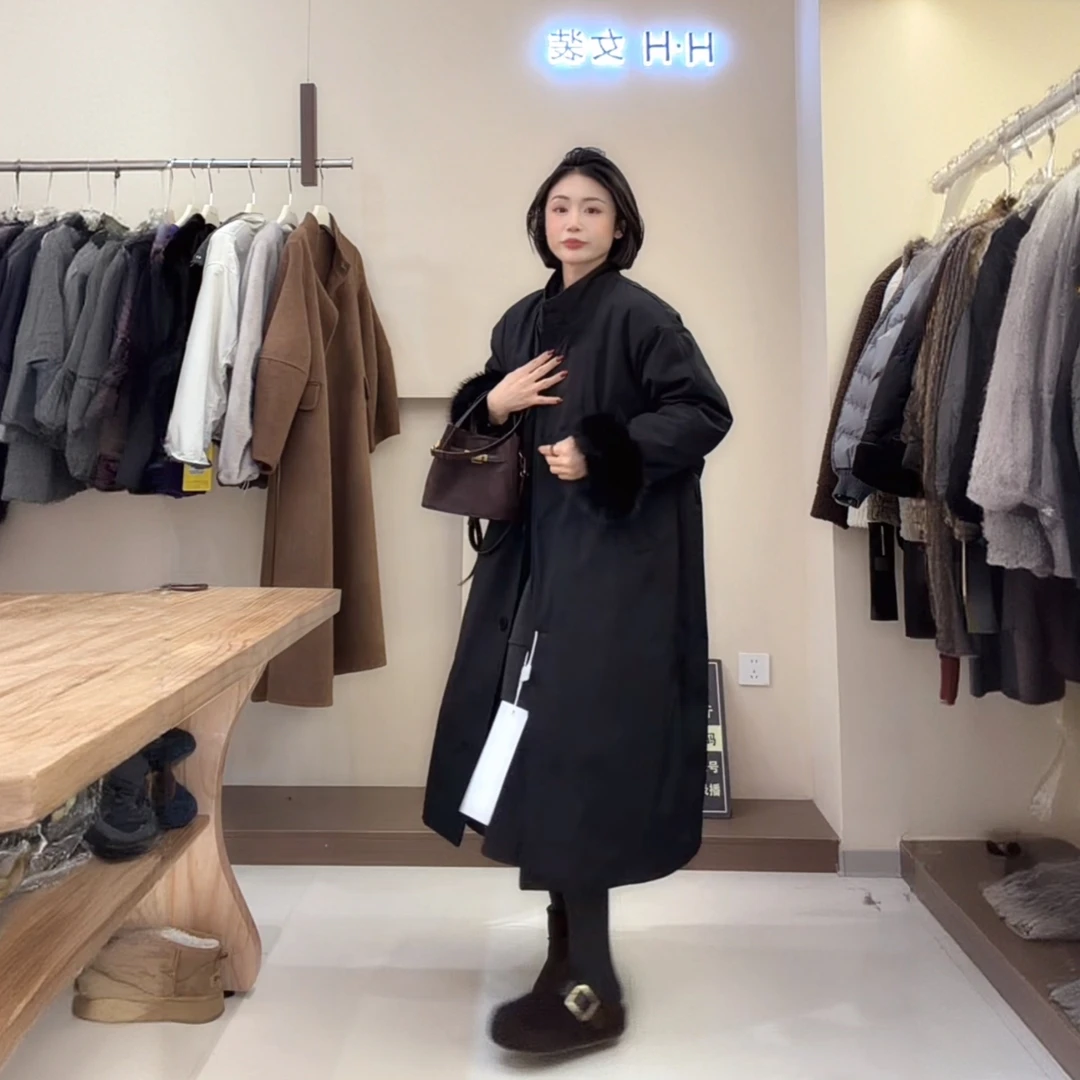 长款女优等品长袖厚款纯色时尚中长款加厚女装女士百搭冬季大毛领