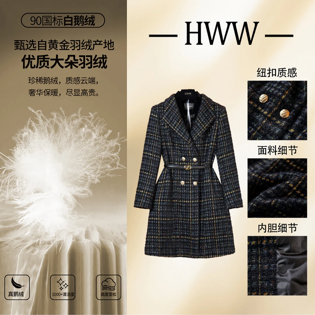 HWW鹅绒服(袖子有绒)英伦潮流时尚法式收腰短款羽绒服DHZHJ406496