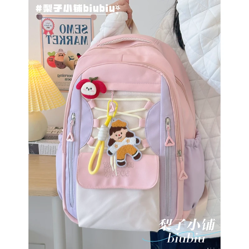 学院风撞色初中生书包女高中学生可爱小清新大容量双肩包森系背包