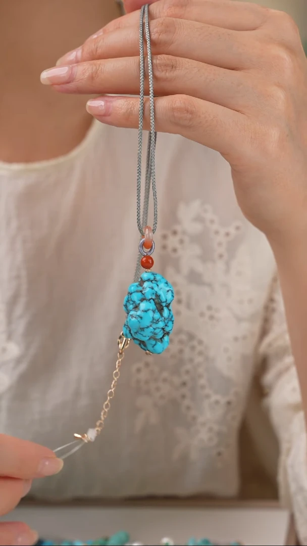 绿松石银S925镀金镶嵌项链1