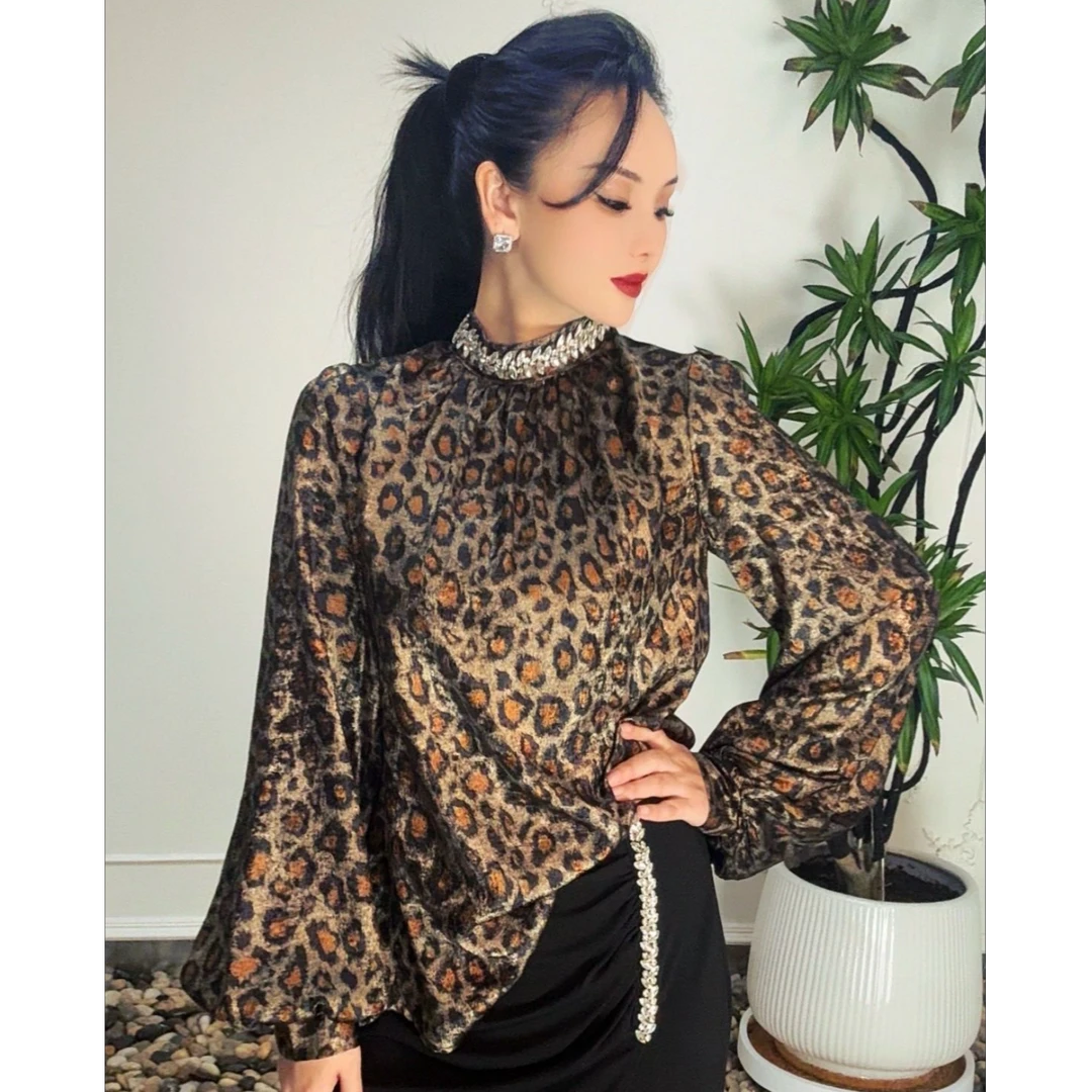 【xakila】爆款时尚豹纹上衣 气质 半高领