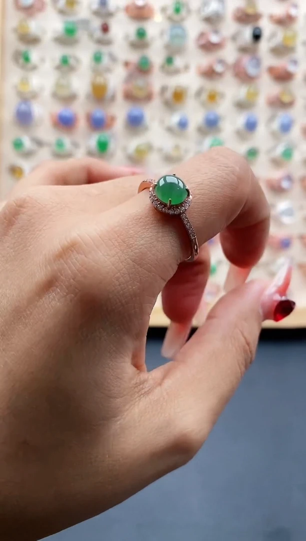 【闪购商品】翡翠戒指银S925镶嵌缅甸天然A货翡翠222 9+5