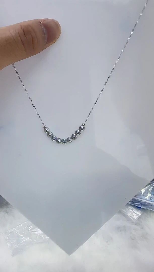 银S925镶嵌海水珍珠DA海水灰珠微笑链4-5 y333
