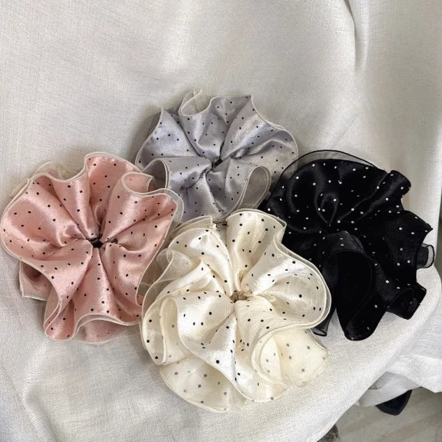 新2025超大版波点缎面褶皱大肠圈发饰法式高级百搭时尚单圈发饰