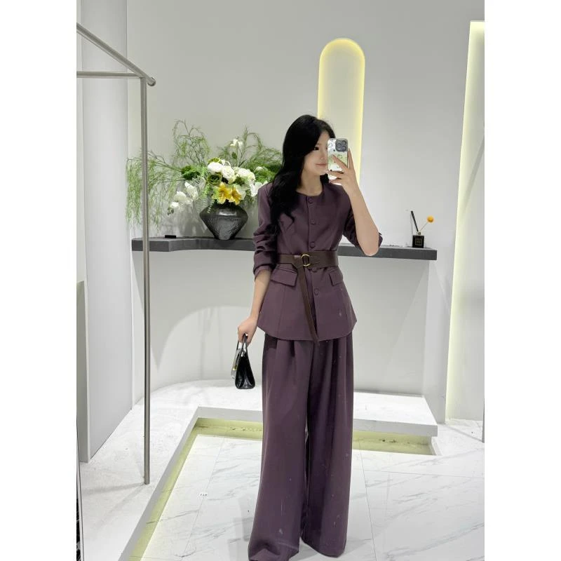 【银基格格】高腰气质收腰系带西装阔腿裤轻熟风秋季时尚两件套0808