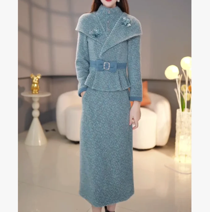 【定制套装】C1190上衣配半身裙优雅气质时尚减龄休闲显瘦收腰冬