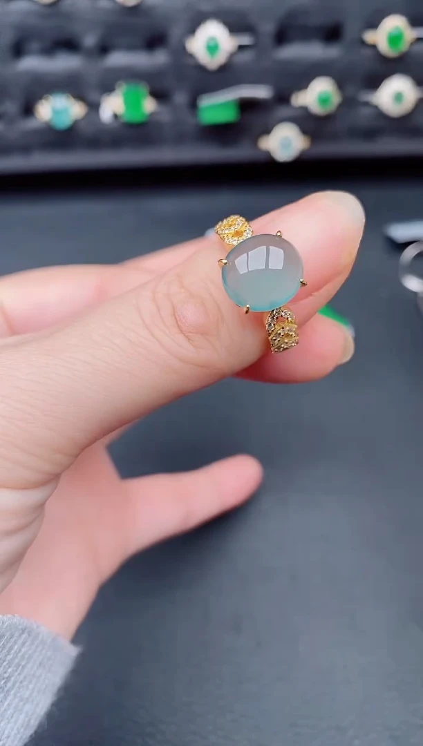 银S925镶嵌戒指翡翠天然a货翡翠93